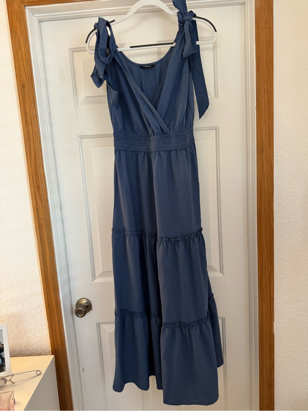 Blue Tie-Shoulder Tiered Maxi Dress